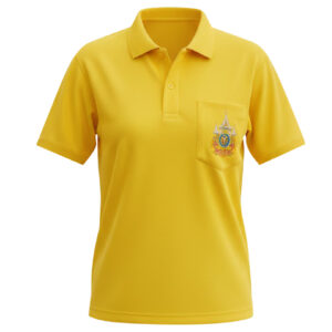 เสื้อโปโลสีเหลือง ประดับตราสัญลักษณ์เฉลิมพระเกียรติ ๗๒ พรรษา
